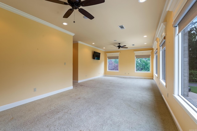 261 Peninsula Dr, Hot Springs, AR 71901 - carpeted spare room with a ceiling fan, recessed lighting, baseboards, and ornamental molding