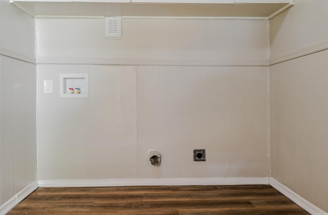 7710 Bradley Dr, Little Rock, AR 72209 - laundry room featuring hookup for an electric dryer, hookup for a washing machine, dark wood-type flooring, and baseboards