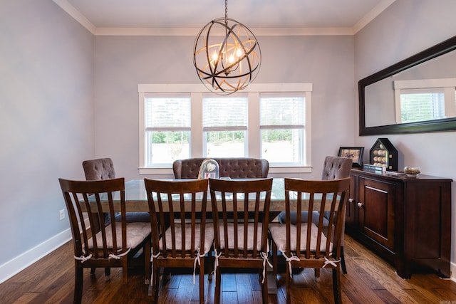 853 Rushing Rd, Little Rock, AR 72210 - dining space featuring plenty of natural light, a chandelier, dark wood-style floors, and crown molding