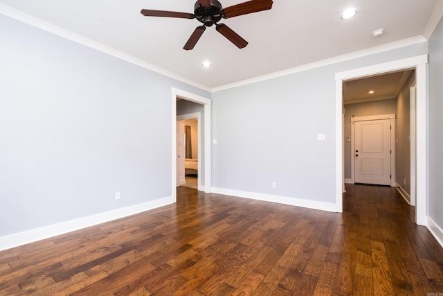 853 Rushing Rd, Little Rock, AR 72210 - spare room with ceiling fan, crown molding, dark wood-type flooring, a smoke detector, and baseboards