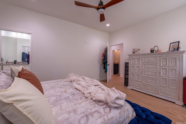 2103 Wolfe St, Little Rock, AR 72202 - bedroom with light wood-type flooring, recessed lighting, and a ceiling fan