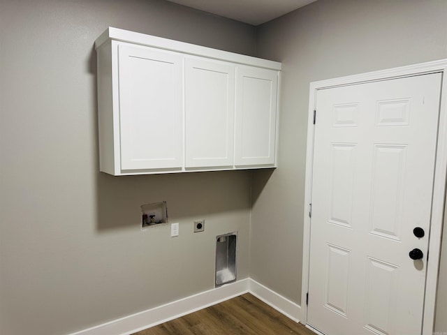 207 W Military Rd, North Little Rock, AR 72118 - laundry area featuring electric dryer hookup, hookup for a washing machine, dark wood finished floors, baseboards, and cabinet space