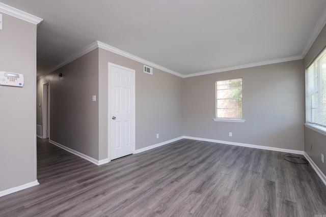 202 Gilbert Dr, Little Rock, AR 72205 - unfurnished room featuring dark wood-style floors, healthy amount of natural light, crown molding, and baseboards