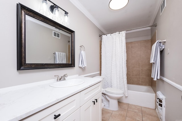 202 Gilbert Dr, Little Rock, AR 72205 - bathroom with vanity, toilet, ornamental molding, tile patterned floors, and shower / bath combo