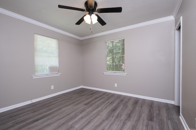 202 Gilbert Dr, Little Rock, AR 72205 - unfurnished room featuring ornamental molding, plenty of natural light, dark wood-type flooring, a ceiling fan, and baseboards