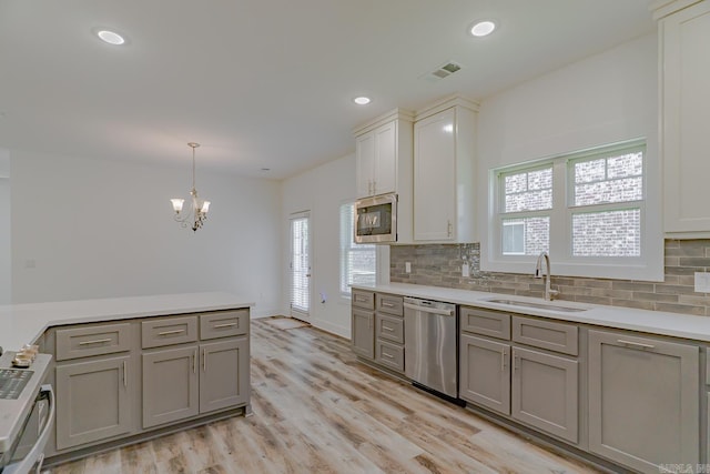 1500 S Church St, Jonesboro, AR 72401 - kitchen with stainless steel appliances, a sink, gray cabinets, backsplash, and recessed lighting