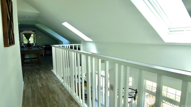 157 E Hawkview Pl, Royal, AR 71968 - hall featuring a skylight, vaulted ceiling, and wood finished floors
