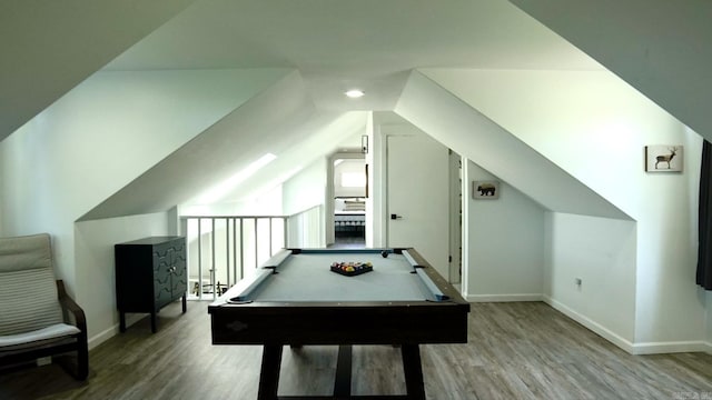 157 E Hawkview Pl, Royal, AR 71968 - recreation room with wood finished floors, baseboards, billiards table, and vaulted ceiling