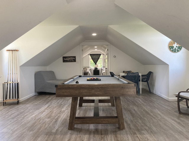 157 E Hawkview Pl, Royal, AR 71968 - rec room featuring baseboards, lofted ceiling, wood finished floors, and pool table