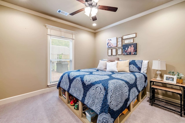 3891 Harrison Rd, Benton, AR 72019 - bedroom with carpet, baseboards, ornamental molding, ceiling fan, and recessed lighting