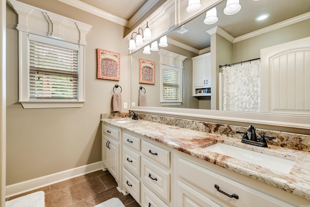 3891 Harrison Rd, Benton, AR 72019 - bathroom with crown molding, double vanity, and baseboards