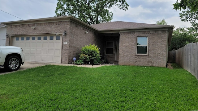 single story home with brick siding, a garage, and driveway