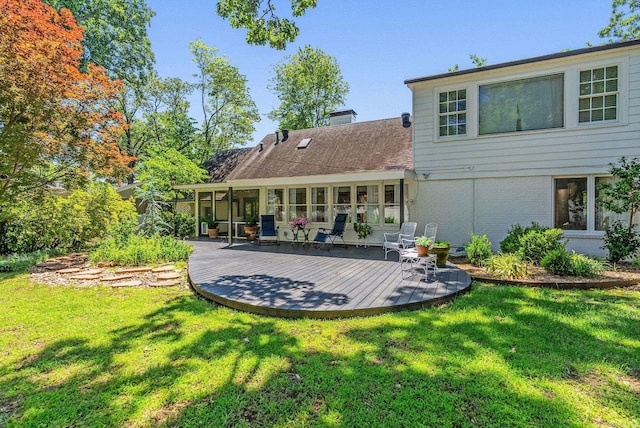 5412 S Grandview St, Little Rock, AR 72207 - rear view of property featuring a lawn, brick siding, a chimney, and a patio area