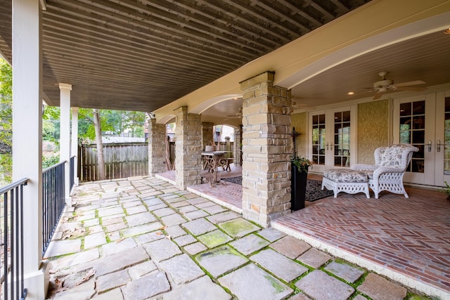 5313 N Grandview St, Little Rock, AR 72207 - view of patio / terrace with french doors, a ceiling fan, and outdoor dining area