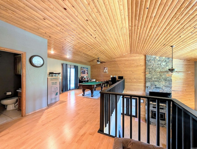 149 Polk Rd Unit 714, Mena, AR 71953 - rec room featuring a ceiling fan, billiards, wooden ceiling, vaulted ceiling, and wood finished floors