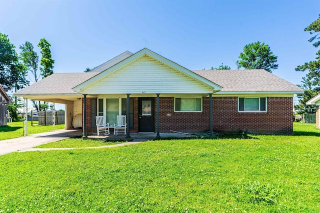 815 Meadowbrook Ln S, Wynne, AR 72396 - view of front of property featuring driveway, brick siding, a carport, a porch, and roof with shingles