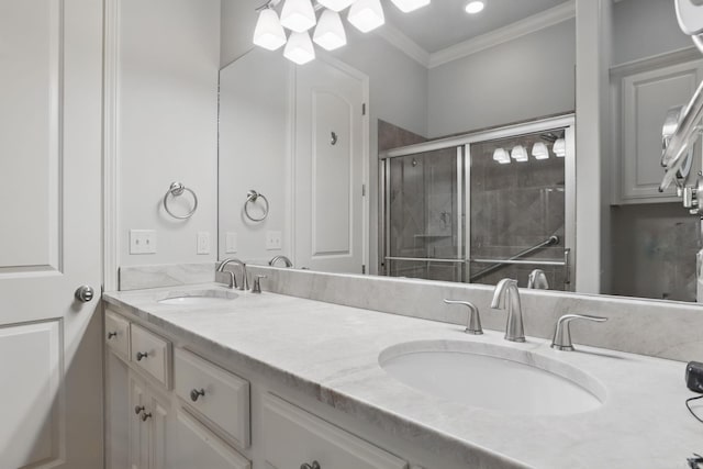 5400 Montgomery Rd, Little Rock, AR 72223 - bathroom with crown molding, double vanity, and tiled shower