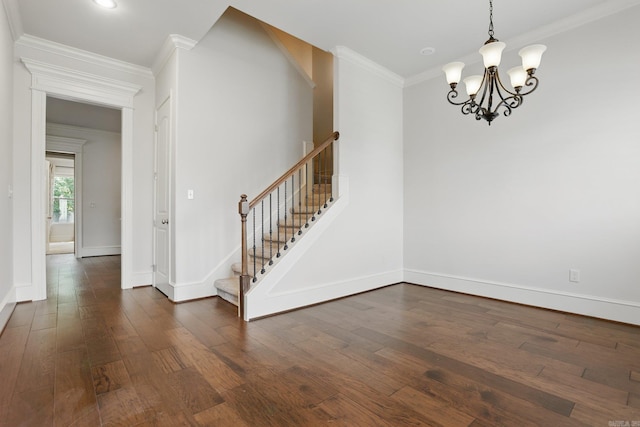 5400 Montgomery Rd, Little Rock, AR 72223 - interior space featuring crown molding, dark wood-type flooring, a chandelier, baseboards, and stairway
