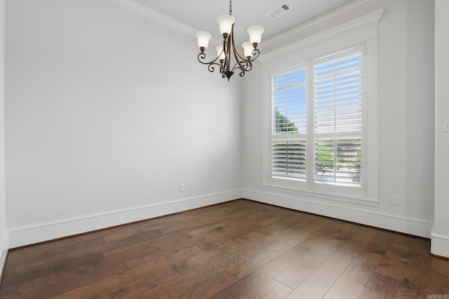 5400 Montgomery Rd, Little Rock, AR 72223 - unfurnished room featuring crown molding, a chandelier, dark wood-style floors, and baseboards