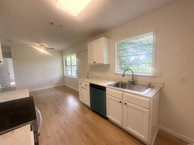 3003 Hollywood St, Texarkana, TX 75503 - kitchen featuring dishwasher, a sink, electric range, light wood-type flooring, and a ceiling fan
