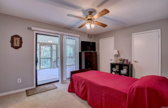 2931 Salem Rd, Benton, AR 72019 - bedroom with access to outside, light colored carpet, baseboards, and a ceiling fan