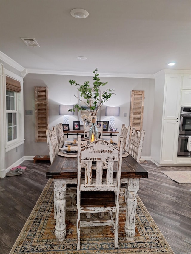 4401 Wagon Trace Cv, White Hall, AR 71602 - dining room featuring ornamental molding, baseboards, dark wood-style flooring, and recessed lighting