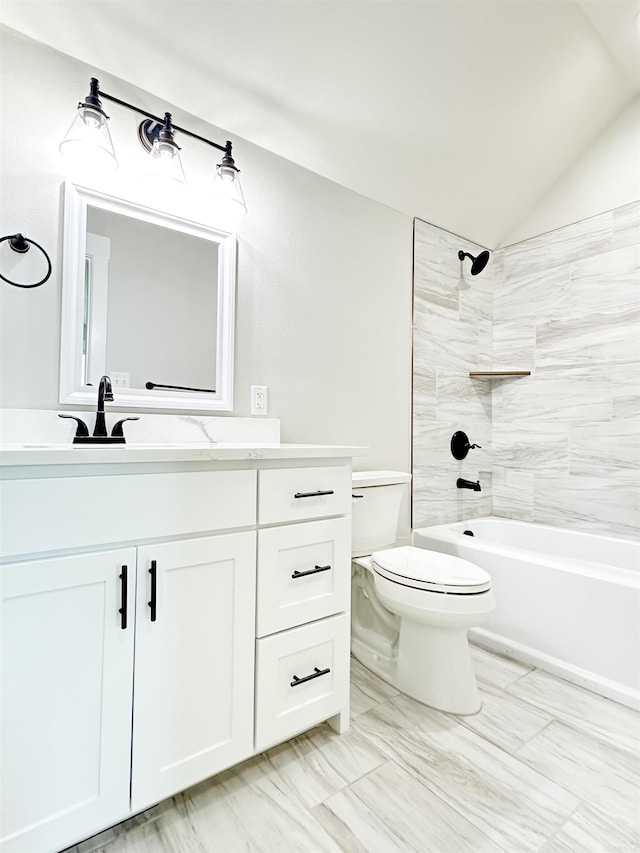 19300 Lake Winona Rd, Paron, AR 72122 - full bath with vanity, toilet, vaulted ceiling, and shower / bath combination