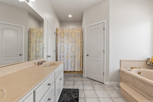 3720 Mcconnell Dr, Conway, AR 72034 - full bathroom featuring vanity, tile patterned floors, baseboards, a bath, and curtained shower
