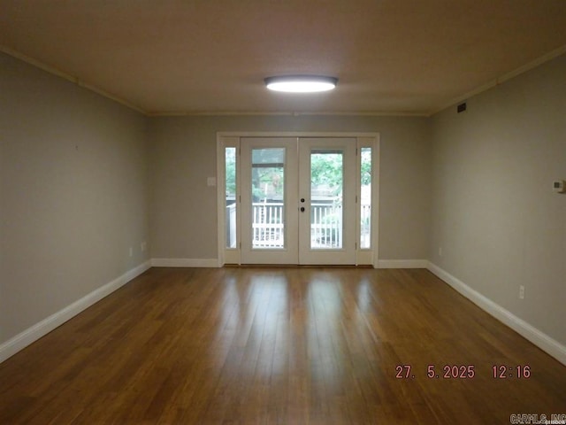109 Indian Hls Unit C10, Hot Springs, AR 71913 - empty room with french doors, ornamental molding, baseboards, and wood finished floors