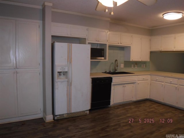 109 Indian Hls Unit C10, Hot Springs, AR 71913 - kitchen with white refrigerator with ice dispenser, black dishwasher, a sink, stainless steel microwave, and ornamental molding