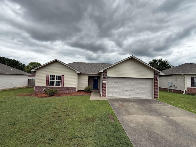406 Apricot St, Austin, AR 72007 - ranch-style house featuring brick siding, an attached garage, concrete driveway, and a front yard