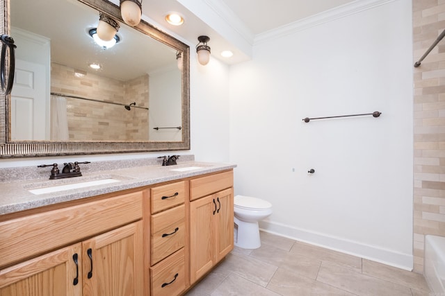 3400 Millbrook Rd, Little Rock, AR 72227 - full bath with double vanity, ornamental molding, toilet, baseboards, and tile patterned flooring