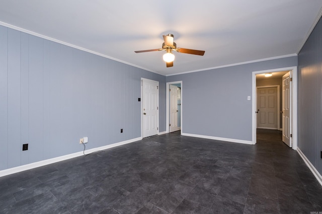 3400 Millbrook Rd, Little Rock, AR 72227 - empty room featuring ornamental molding, ceiling fan, and baseboards
