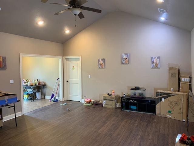 4709 Summit Rdg, Jonesboro, AR 72404 - misc room with a ceiling fan, wood finished floors, high vaulted ceiling, baseboards, and recessed lighting