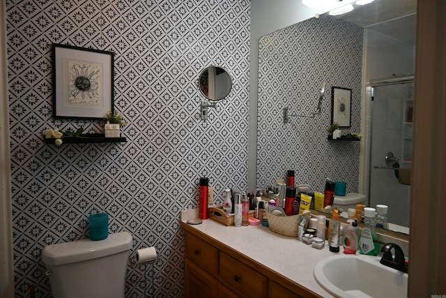 20 Ridgeway Dr, Sheridan, AR 72150 - full bathroom featuring toilet, vanity, tile walls, and a shower with shower door