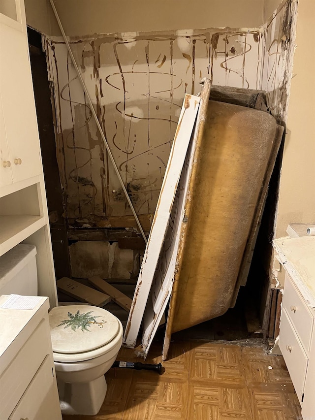 720 Depot St, Lonoke, AR 72086 - bathroom featuring vanity, toilet, and walk in shower