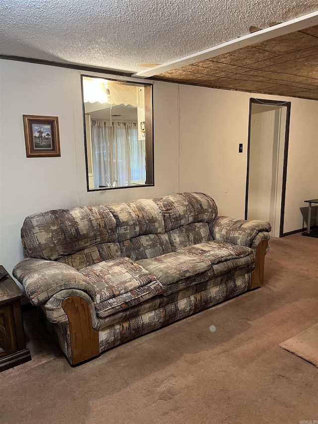 720 Depot St, Lonoke, AR 72086 - living room featuring carpet floors and a textured ceiling