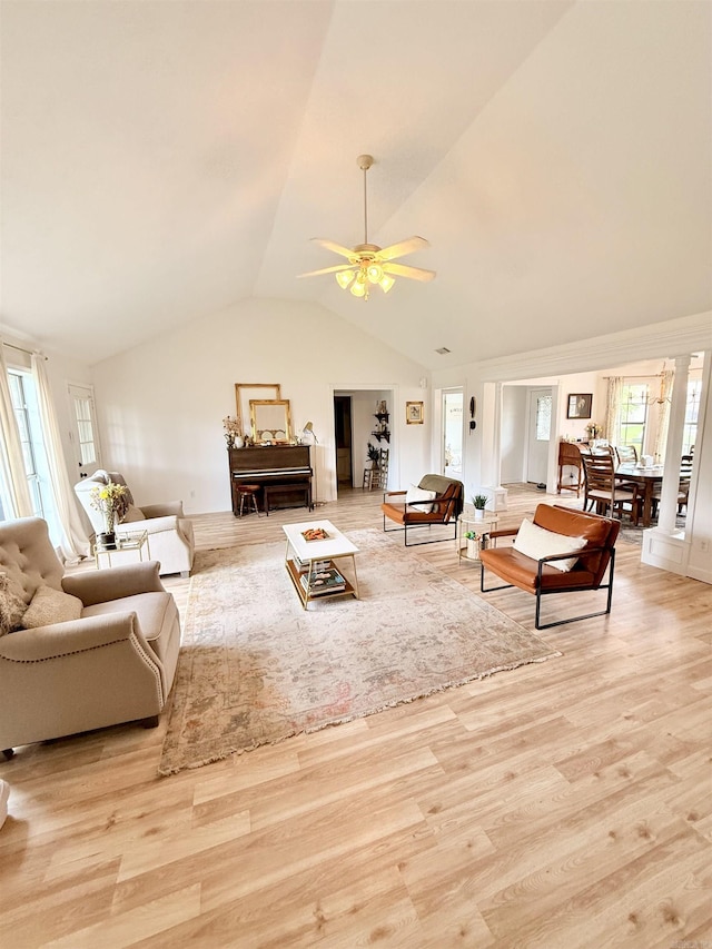 7 Butterfly Dr, Sherwood, AR 72120 - living area featuring vaulted ceiling, light wood-type flooring, and ceiling fan