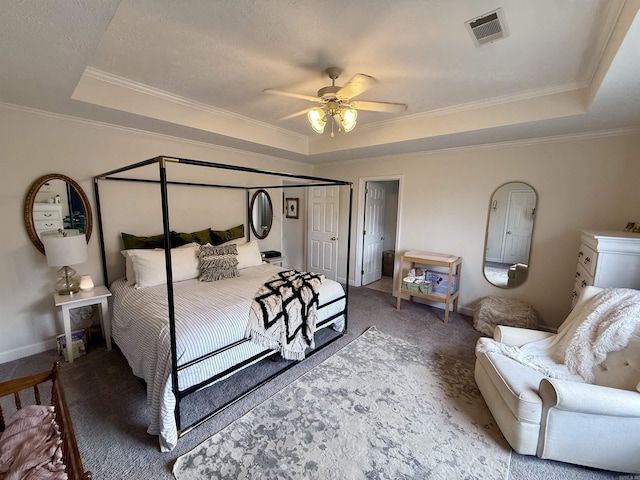 7 Butterfly Dr, Sherwood, AR 72120 - bedroom with a tray ceiling, carpet flooring, ornamental molding, baseboards, and ceiling fan