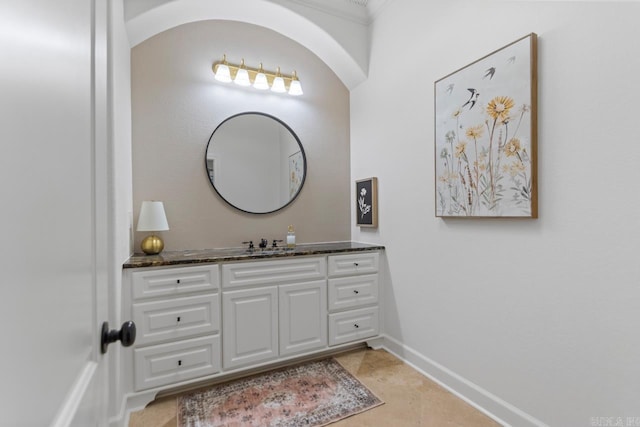 1517 Wetherborne Dr, Little Rock, AR 72211 - bathroom with vanity, ornamental molding, baseboards, and tile patterned floors