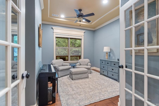 1517 Wetherborne Dr, Little Rock, AR 72211 - living area with french doors, ornamental molding, a ceiling fan, recessed lighting, and baseboards