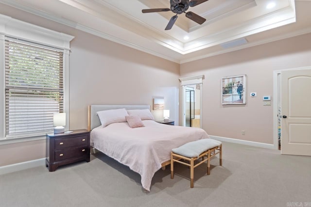 1517 Wetherborne Dr, Little Rock, AR 72211 - bedroom with a tray ceiling, ornamental molding, light colored carpet, baseboards, and recessed lighting