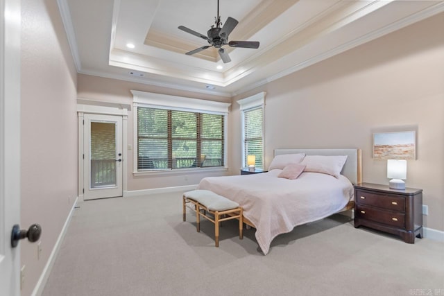 1517 Wetherborne Dr, Little Rock, AR 72211 - bedroom with ornamental molding, carpet, access to exterior, baseboards, and a raised ceiling