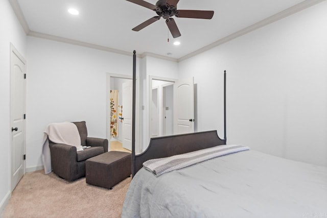 1517 Wetherborne Dr, Little Rock, AR 72211 - bedroom with ornamental molding, recessed lighting, light carpet, a ceiling fan, and baseboards