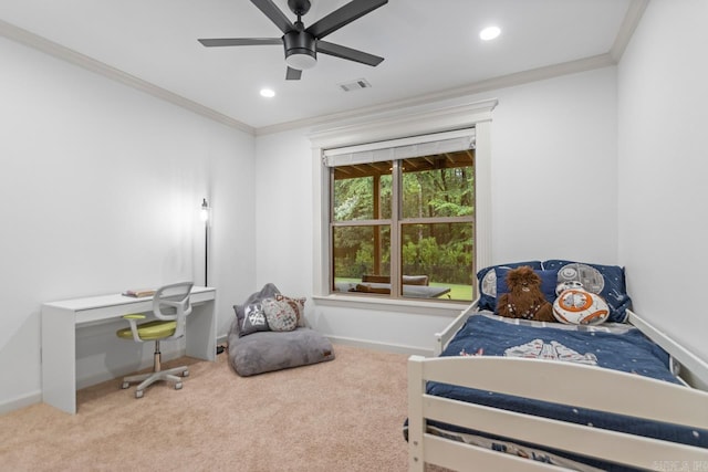 1517 Wetherborne Dr, Little Rock, AR 72211 - bedroom featuring ornamental molding, carpet floors, recessed lighting, baseboards, and ceiling fan