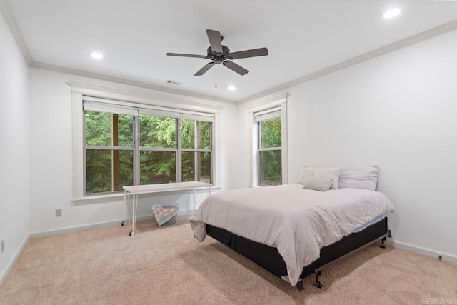 1517 Wetherborne Dr, Little Rock, AR 72211 - carpeted bedroom with crown molding, baseboards, recessed lighting, and a ceiling fan