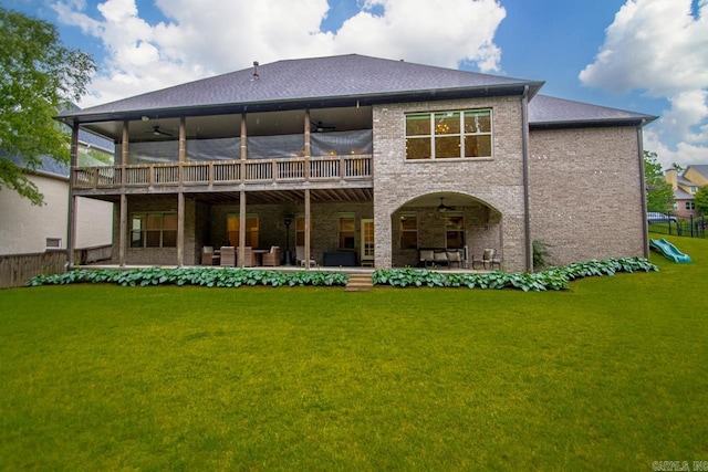 1517 Wetherborne Dr, Little Rock, AR 72211 - rear view of property with a patio area, a ceiling fan, and brick siding