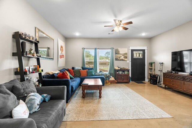 1 Park St Unit A & B, Mayflower, AR 72106 - living room featuring a ceiling fan, finished concrete floors, and recessed lighting