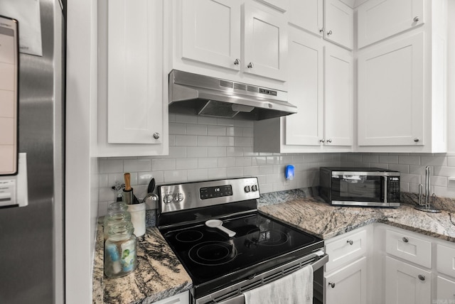 1 Park St Unit A & B, Mayflower, AR 72106 - kitchen with appliances with stainless steel finishes, under cabinet range hood, white cabinetry, and backsplash