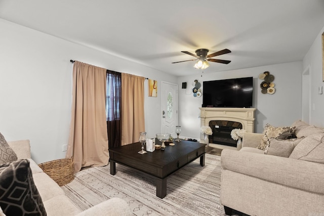 30 Center St Unit A & B, Mayflower, AR 72106 - living area with ceiling fan, a glass covered fireplace, and light wood finished floors